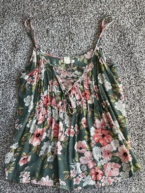 Billabong Olive Green Floral Lace-Up Cami